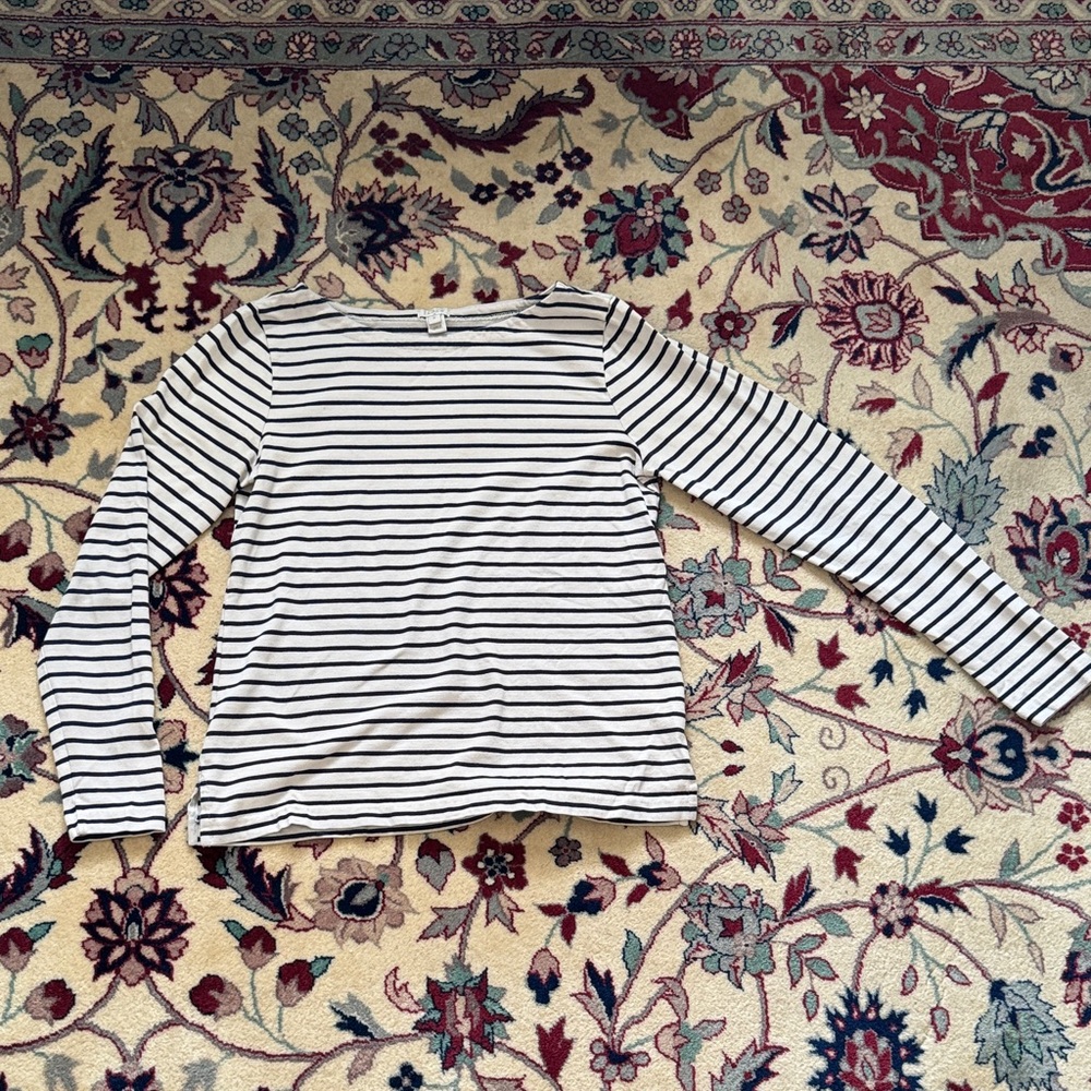 J. Crew Factory Navy and Cream Striped Top